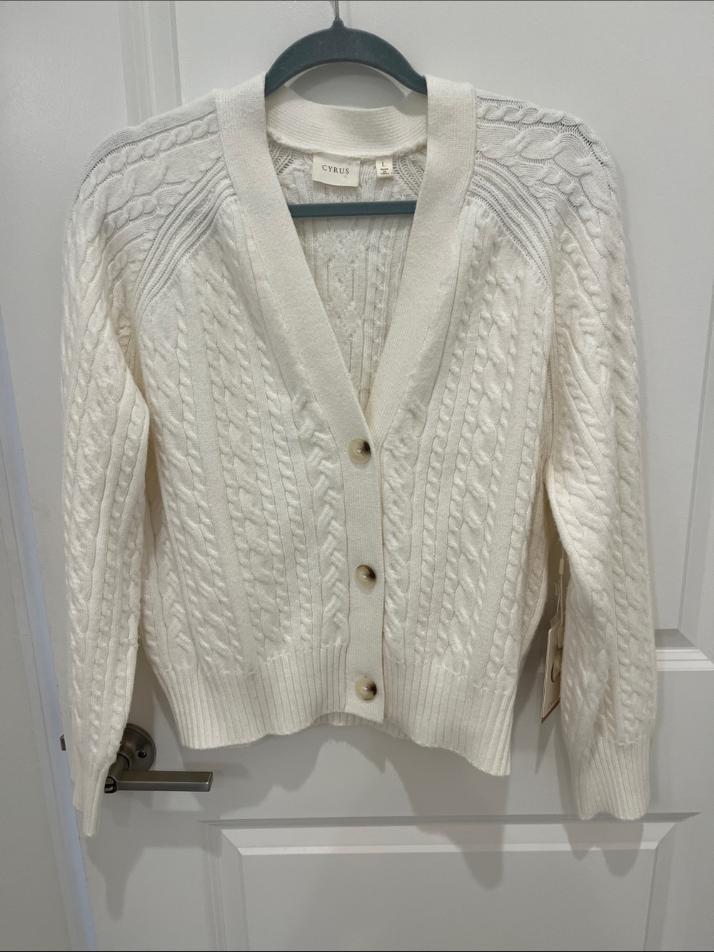 Cyrus Ivory Cable-Knit Button Front Cardigan-NWT